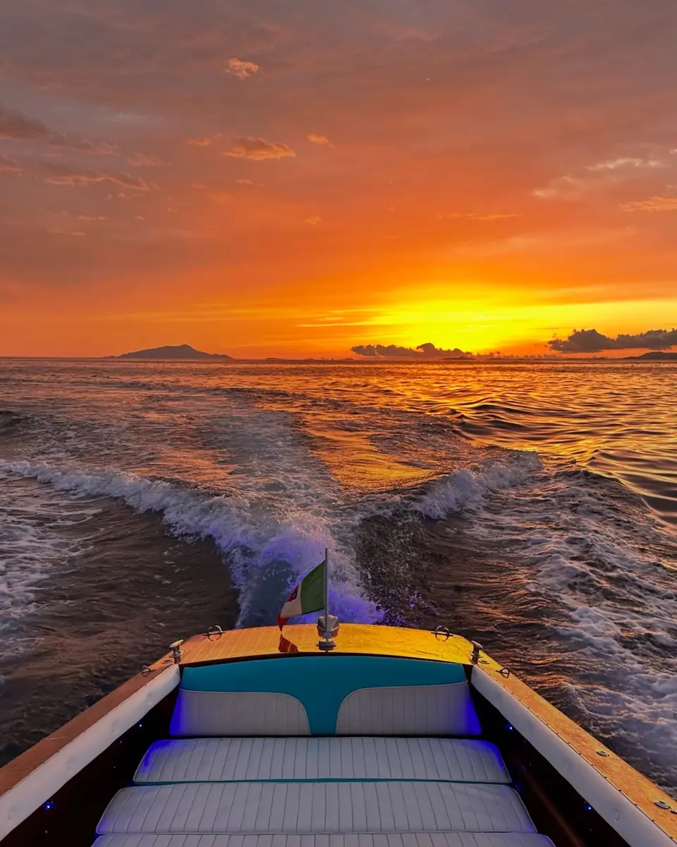 Sunset seen from the Riva boat on the Sorrento Coast